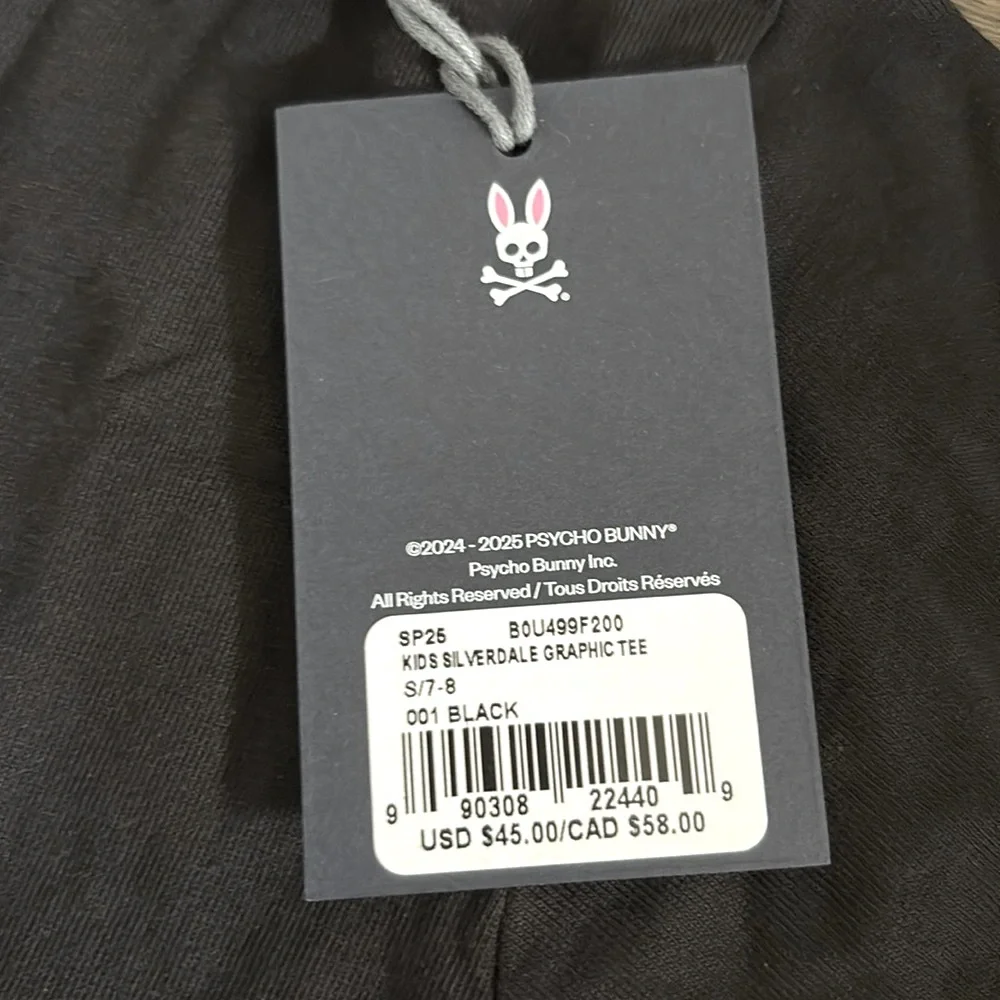 NWT [Psycho Bunny] Silverdale Graphic Short-Sleeved Black T-Shirt Youth S (7/8) - Picture 7 of 9